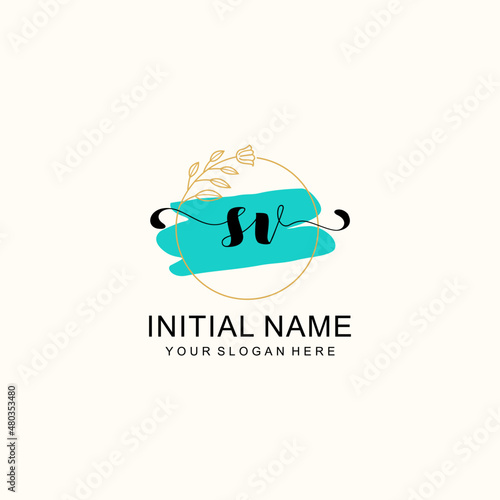 Initial SV beauty monogram, handwriting logo of initial signature, wedding, fashion, floral and botanical logo concept design.