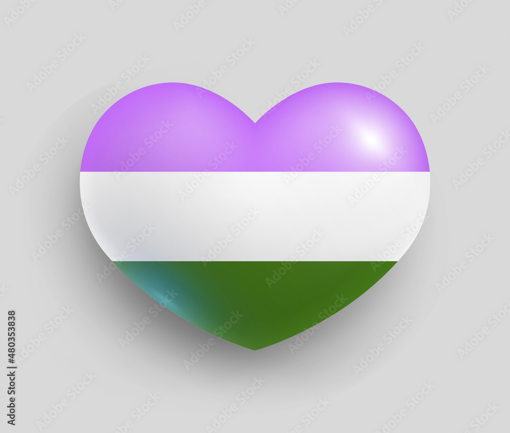 Genderqueer pride flag of heart shape glossy badge. Lgbtq flag ...
