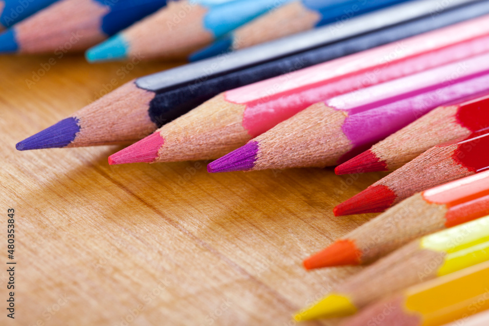 Details of Colorful Pencils on Wooden Table Details of Colorful Pencils on Wooden Table