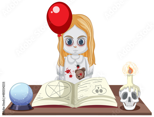 Little ghost girl with black eyes