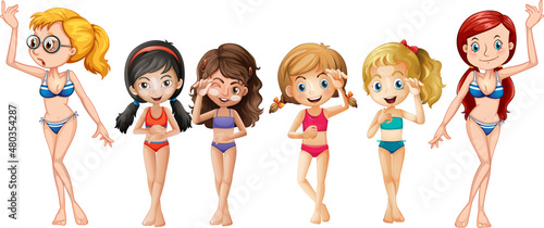 Many girls wearing bikinis cartoon characters
