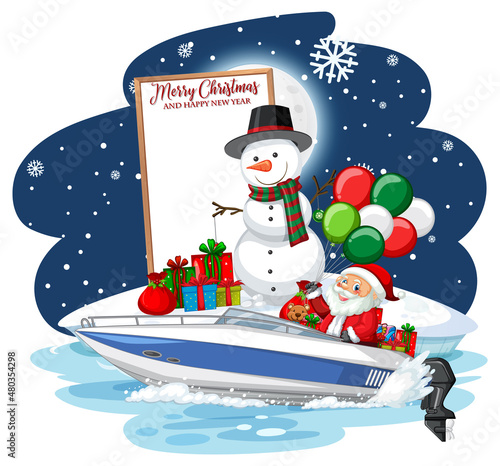 Empty banner with Santa Claus and snowman