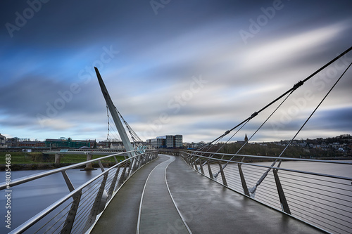 long exposure with clouds from the Scenic view of Londonderry, Peace Bridge, Northern Ireland