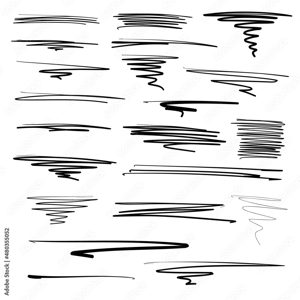 Scribble line set. Hand drawn lines, underline strokes, doodle lines in ...