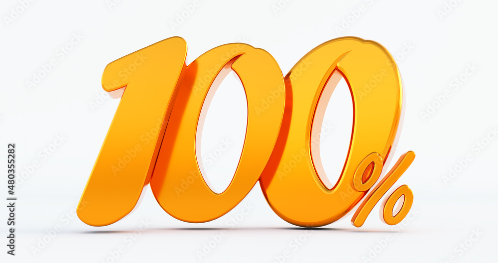 100% gold one hundred percent isolated on a white background, 3D render 100% gold one hundred percent isolated on a white background, 3D render