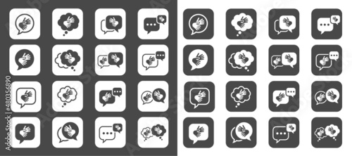 Set Icons Sign Language Contrast Deaf People Communicate 