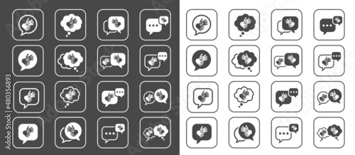 Set Icons Sign Language Outline Deaf People Communicate 
