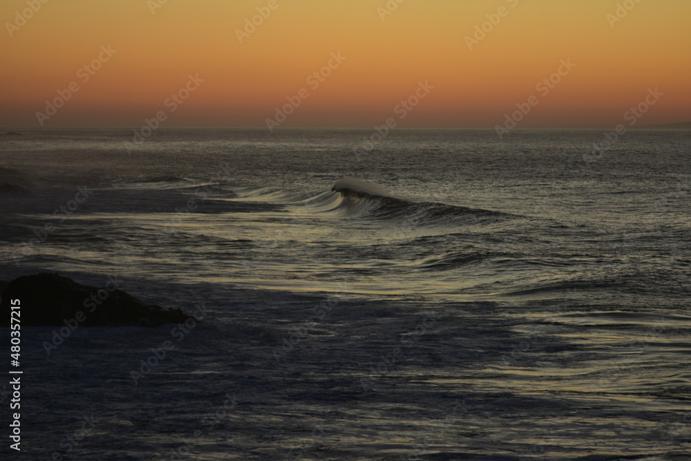 waves at sunset in the Canary Island contemplating its colors and horizon