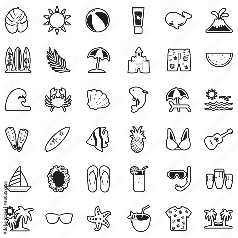 Tropical Icons. Line With Fill Design. Vector Illustration.