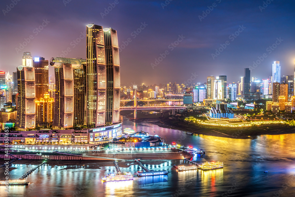 Fototapeta premium aerial photography china chongqing modern city landscape night view