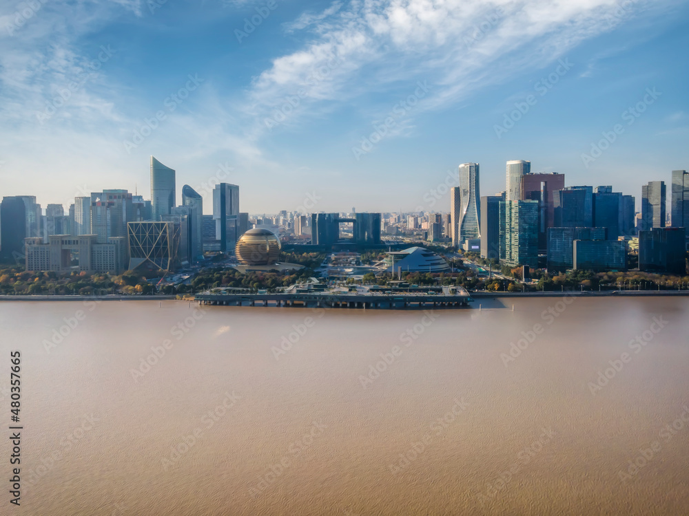 Naklejka premium Aerial photography of modern urban landscape of Hangzhou, China