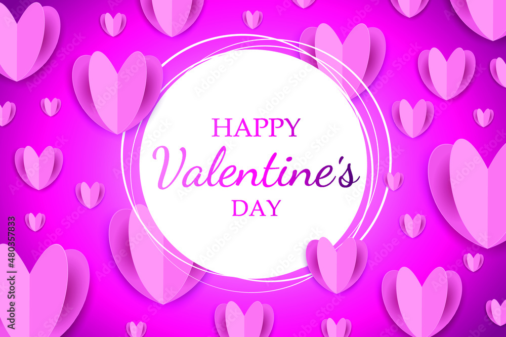 Happy Valentines day background, banner, wallpaper design. Pink background with origami hearts.