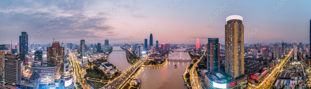 Aerial photography China Ningbo modern city landscape night view