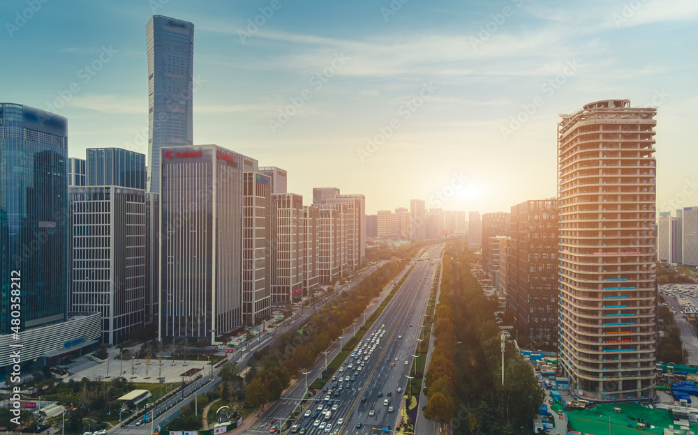 Obraz premium Aerial photography of modern urban landscape of Jinan, China