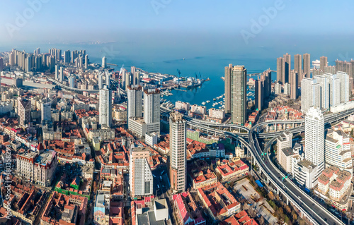 Aerial photography of modern urban landscape of Qingdao  China