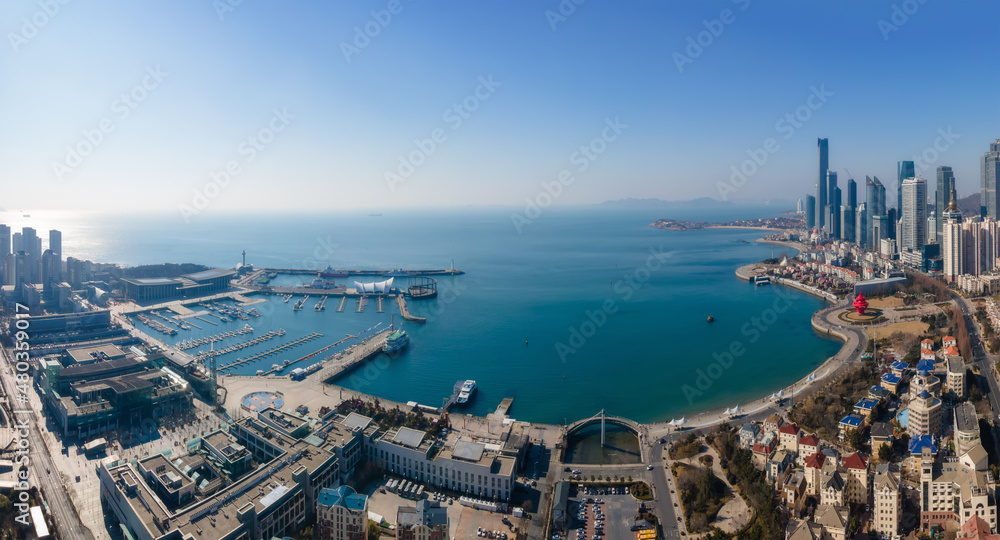 Aerial photography of modern city scenery of Qingdao, China
