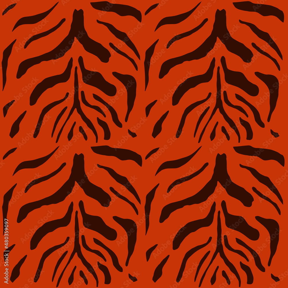 Tiger skin pattern. Brown stripes on a red background. Tiger skin pattern. Brown stripes on a red background.