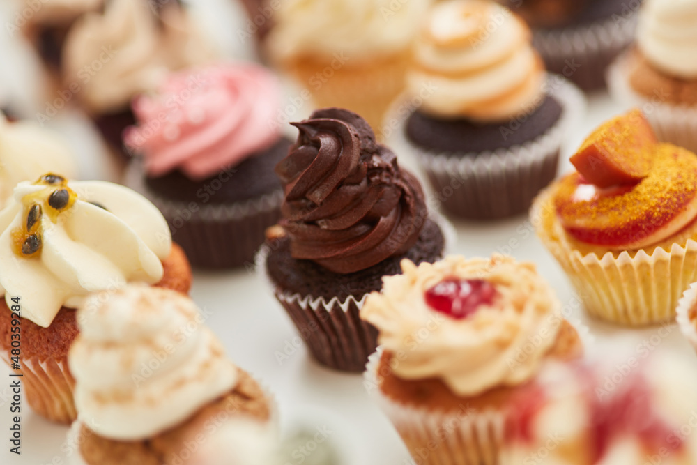 Small cupcake with chocolate cream as a topping Small cupcake with chocolate cream as a topping