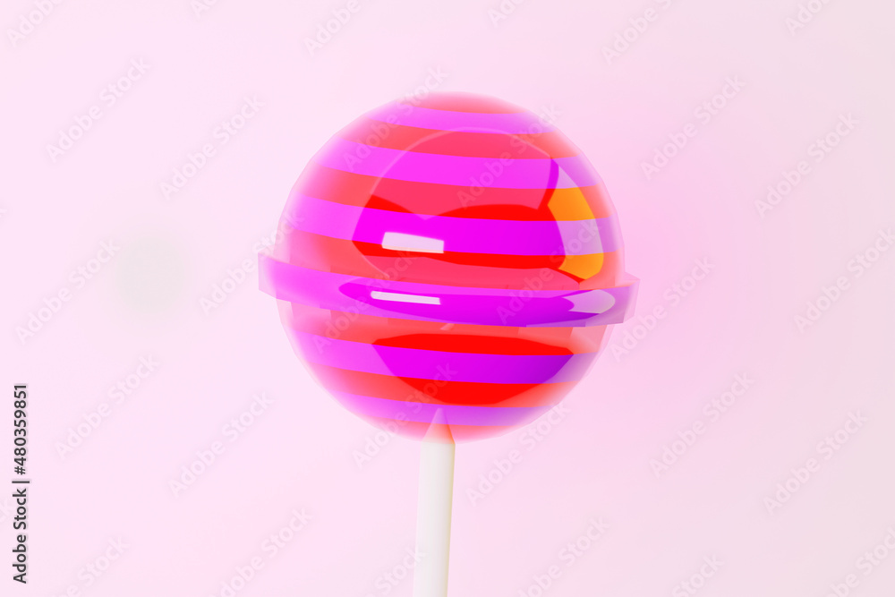 Trendy cute realistic lollipop on stick twisted isolated candy 3d render 3d illustration