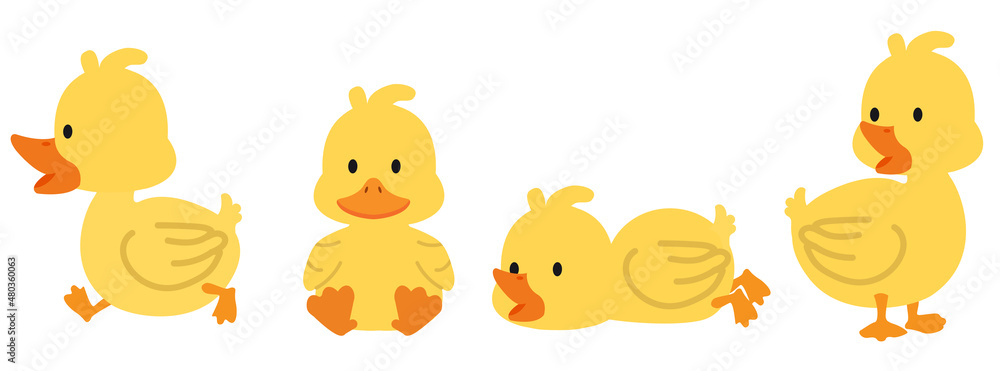 Naklejka premium Cute yellow ducks cartoon collcetion set