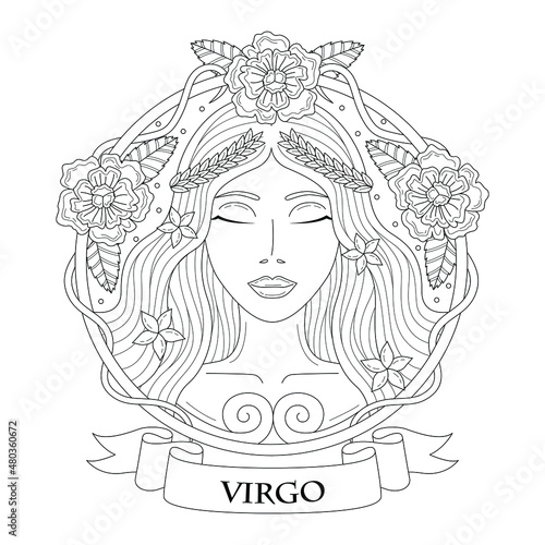 virgo horoscope illustration with outline or doodle style