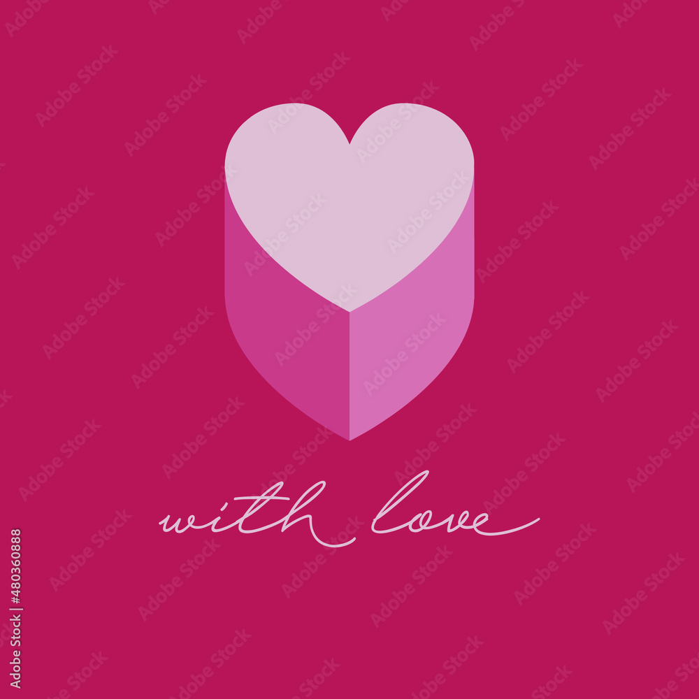 valentine postcard with 3d heart on a smooth background in trendy coral colors
