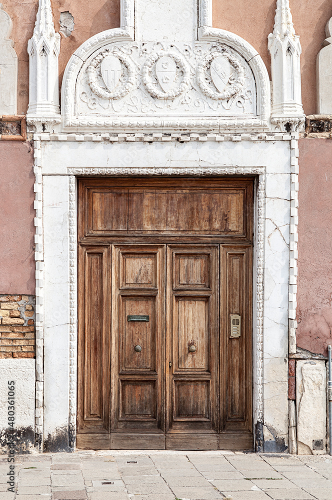 Old front door. Venice in Italy.