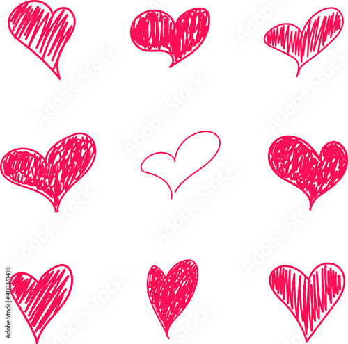 Doodle hearts set. Color hand drawn illustration. Element for St. Valentine's Day greeting cards, stickers and posters