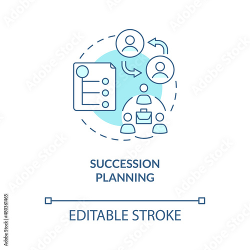 Succession planning turquoise concept icon. Senior position replacement. HR abstract idea thin line illustration. Isolated outline drawing. Editable stroke. Roboto-Medium, Myriad Pro-Bold fonts used