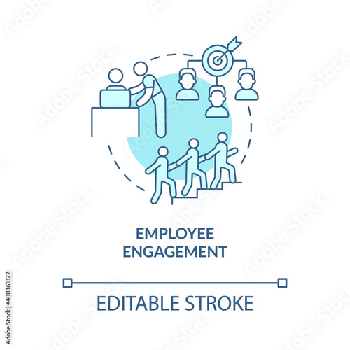 Employee engagement turquoise concept icon. Workers commitment. HR abstract idea thin line illustration. Isolated outline drawing. Editable stroke. Roboto-Medium, Myriad Pro-Bold fonts used