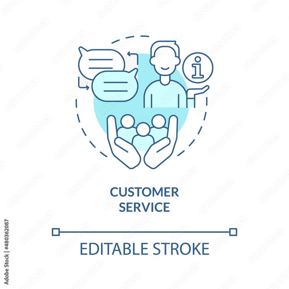 Customer service turquoise concept icon. Skills for human resources abstract idea thin line illustration. Isolated outline drawing. Editable stroke. Roboto-Medium, Myriad Pro-Bold fonts used Customer service turquoise concept icon. Skills for human resources abstract idea thin line illustration. Isolated outline drawing. Editable stroke. Roboto-Medium, Myriad Pro-Bold fonts used