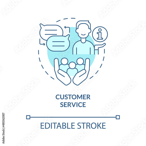 Customer service turquoise concept icon. Skills for human resources abstract idea thin line illustration. Isolated outline drawing. Editable stroke. Roboto-Medium, Myriad Pro-Bold fonts used