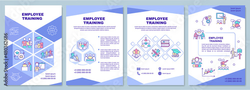 Employee training brochure template. HR department. Booklet print design with linear icons. Vector layouts for presentation, annual reports, ads. Arial-Black, Myriad Pro-Regular fonts used
