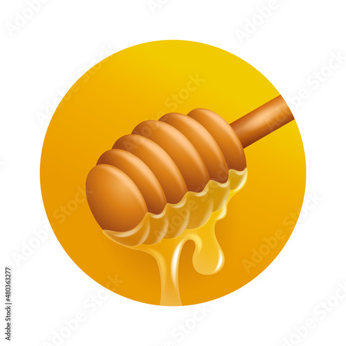 Honey icon - wooden dipper with flowing drops