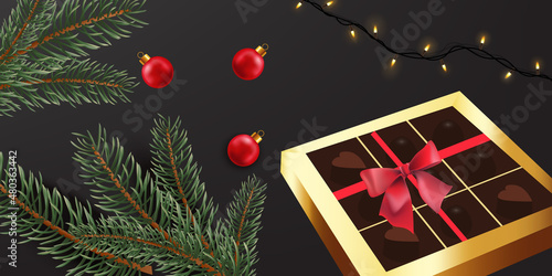 Golden chocolate box vector realistic. Product placement packaging chocolate ...