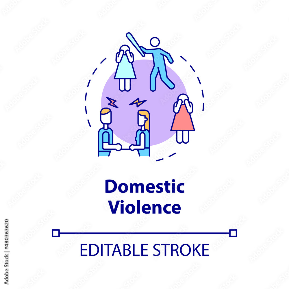 Domestic violence concept icon. Abuse in marriage. Divorce reason abstract idea thin line illustration. Isolated outline drawing. Editable stroke. Roboto-Medium, Myriad Pro-Bold fonts used