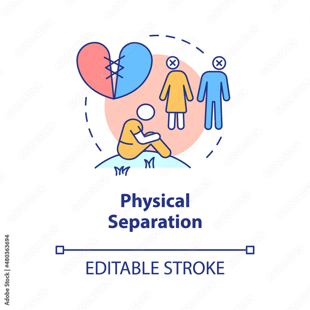 Physical separation concept icon. Cause of relationship breakdown abstract idea thin line illustration. Isolated outline drawing. Editable stroke. Roboto-Medium, Myriad Pro-Bold fonts used Physical separation concept icon. Cause of relationship breakdown abstract idea thin line illustration. Isolated outline drawing. Editable stroke. Roboto-Medium, Myriad Pro-Bold fonts used