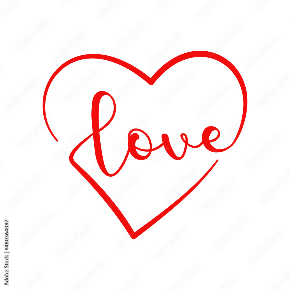 Heart with word love, valentine's day, vector