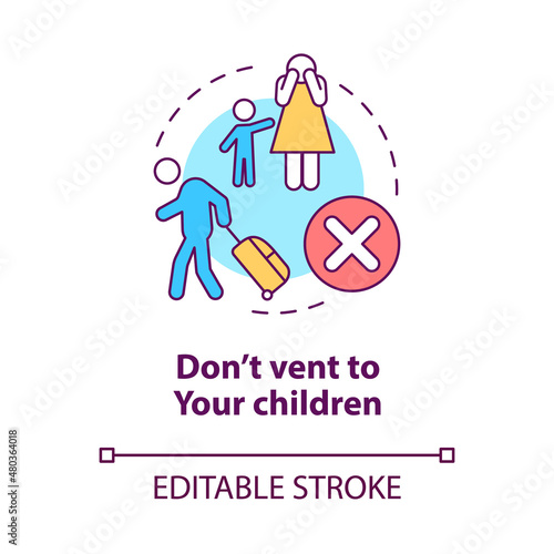 Dont vent to your children concept icon. Protect kids from stress at divorce abstract idea thin line illustration. Isolated outline drawing. Editable stroke. Roboto-Medium, Myriad Pro-Bold fonts used