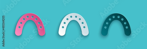 Paper cut Mouth guard boxer icon isolated on blue background. Paper art style. Vector