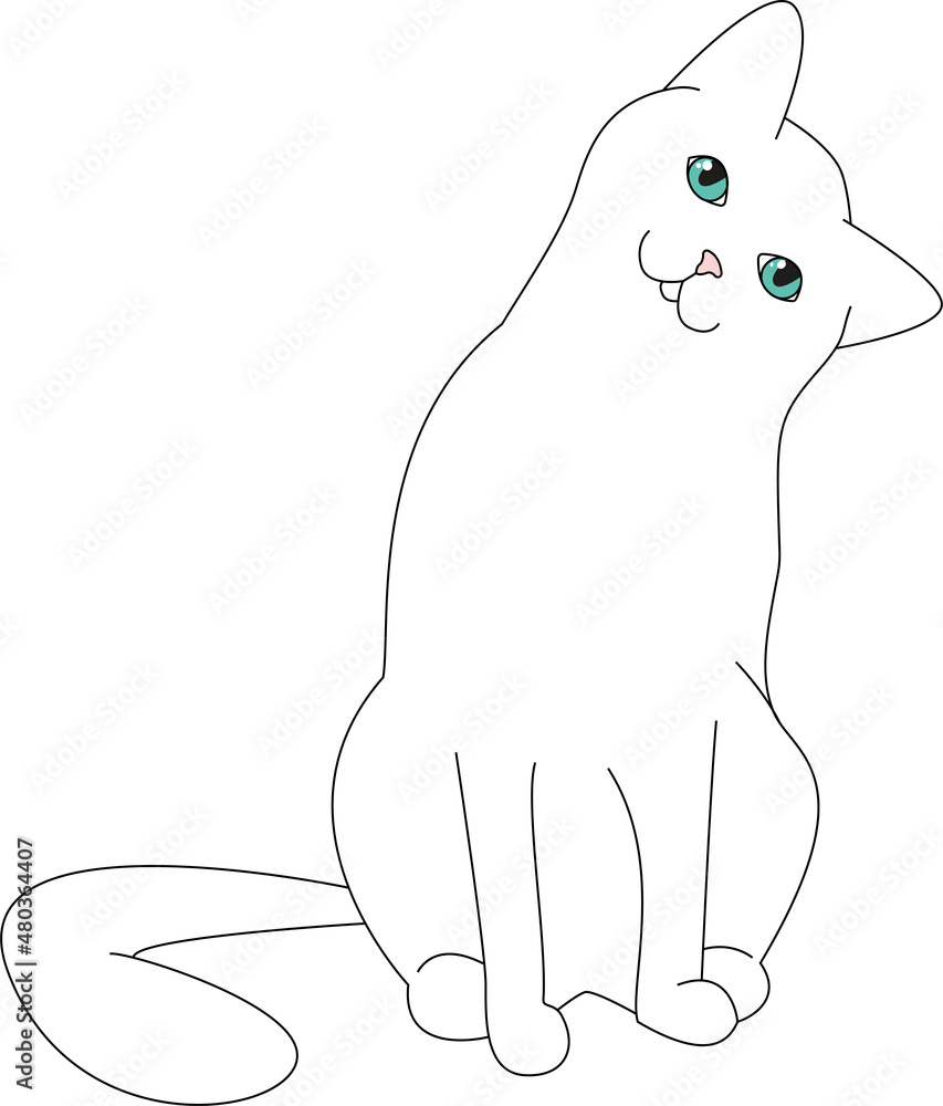 Obraz premium White cat on white background illustration