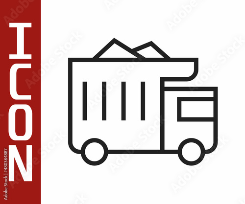 Black line Large industrial mining dump truck icon isolated on white background. Big car. Vector