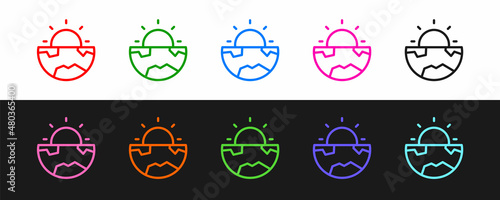 Set line Earth core structure crust icon isolated on black and white background. Vector