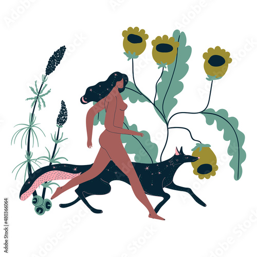 Female goddess magical and body positive in boho style