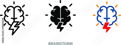 Brainstorm, mind with bolt icon