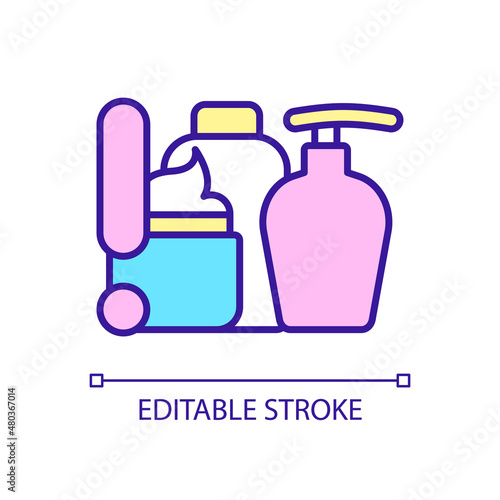 Avoid useless cosmetic products RGB color icon. Skin damage. Beauty and healthcare. Skincare routine. Isolated vector illustration. Simple filled line drawing. Editable stroke. Arial font used