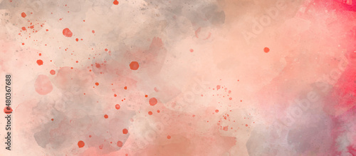 Abstract pink watercolor on paper. The color splashing in the paper. It is a hand drawn. Fresh red blood splat on white porcelain with specks from the impact. Copy space area for horror themed concept