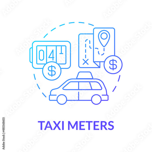 Taxi meters blue gradient concept icon. Calculating device. Starting delivery business abstract idea thin line illustration. Isolated outline drawing. Roboto-Medium, Myriad Pro-Bold fonts used