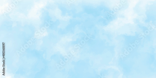 abstract watercolour painting blue sky overcast above the cloud in panorama view beautiful cloudscape for background