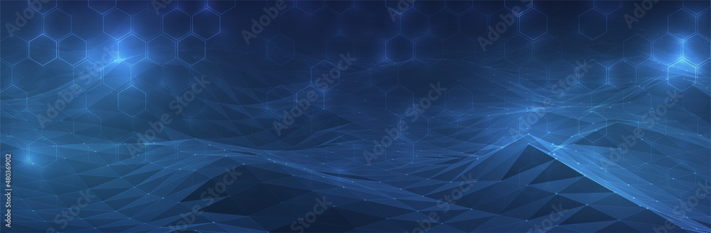 Futuristic background. Hexagon pattern. Tech shape. Chemistry banner template. Organic formula style. Corporate presentation backdrop. Stock vector illustration